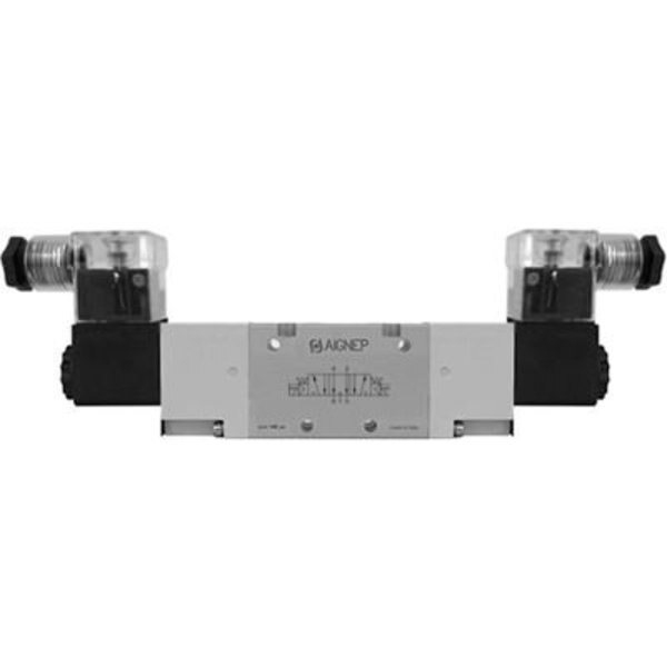 Aignep USA 5/3 Dbl Solenoid Vlv, Ext Pilot, Pres. Cntr, Spr Cntred, 1/8 NPT, 24V DC/3W Coil, LED, Alpha Technologies, Mfr#: 01VA07PC02N0202